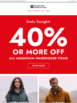 Mountain Warehouse (New Zealand) - Hurry, 40% Or More Off Ends Tonight ⏰