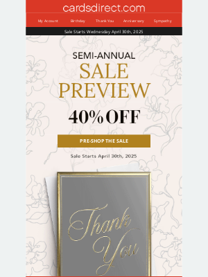 CardsDirect - Preview the Semi-Annual Sale TODAY: Shop & Save April 30th!