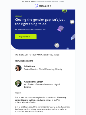 Udacity - [Webinar] Last chance to register for our upcoming webinar on building an inclusive culture in tech