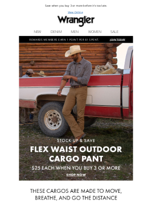 Wrangler - Last chance for $25 cargos!