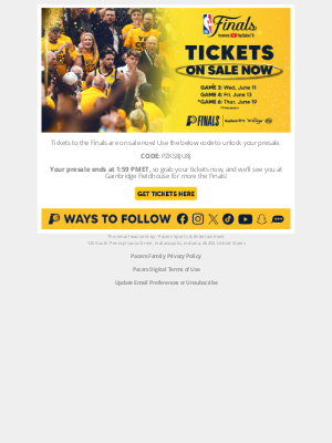 Indiana Pacers - Your Finals presale starts NOW!