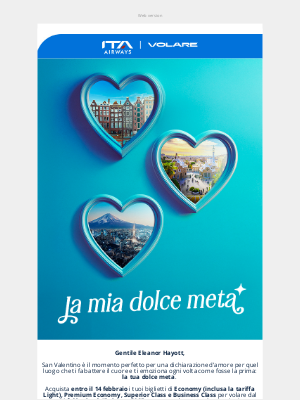 ITA Airways (Italy) - 20% di sconto per San Valentino! 💙