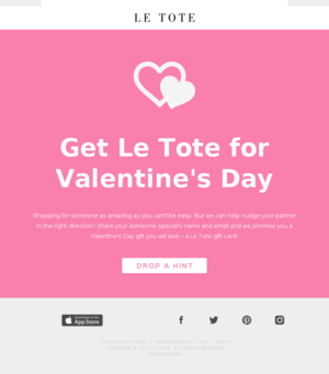 Valentine's day email sent from Le Tote