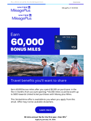 United Airlines - Louise, this 60K bonus mile offer won't last — act now