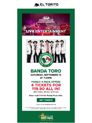 El Torito - LOYALTY EXCLUSIVE: Banda Toro Family 4 Pack Offer! 🎶