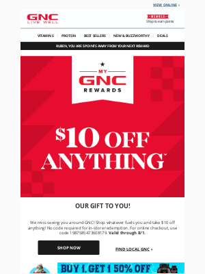 GNC - Come back and take $10 off anything