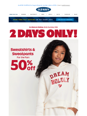 Old Navy - No, really! 50% OFF SWEATSHIRTS & SWEATPANTS