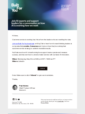 Intercom - Join us at Built For You on May 21st