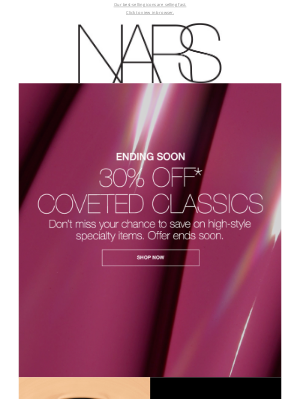 NARS Cosmetics (United Kingdom) - 30% off ends soon.