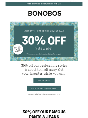 Bonobos - Last Day for 30% Off?? (Sprints to Website)