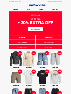 Jack & Jones (UK) - Up to 70% + 20% extra off ALL sale!