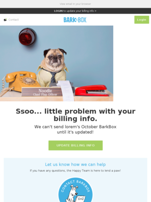 dunning email by BarkBox