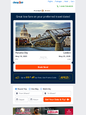 CheapOair - ✈ Your Panama City - London Flight Alert