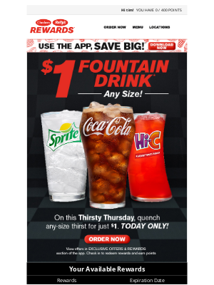Checkers Drive-In Restaurants - tim, $1 drink for Thirsty Thursday 🥤