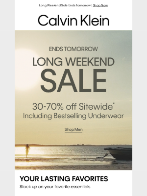 Calvin Klein - Long Weekend Sale Ends Tomorrow