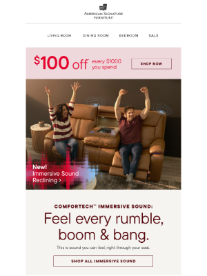 American Signature - You HAVE to see this tricked-out sofa with all the features.