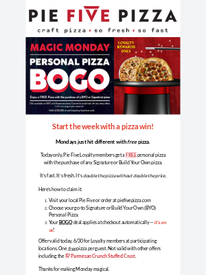 Pie Five Pizza - 🍕 Your free pizza is waiting today
