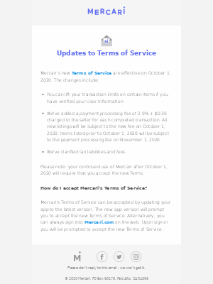 Mercari - Updates to the Mercari Terms of Service