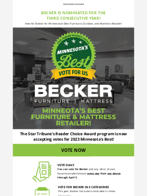Becker Furniture World - Vote for Becker as 2023 Minnesota's Best ✨
