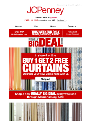 JCPenney - Really BIG Deal❗️Buy 1 Get 2 FREE Curtains