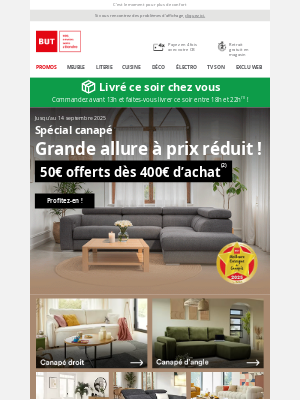 BUT (France) - 50€ offerts sur votre nouveau canapé