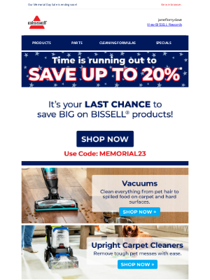 BISSELL - Last chance to save up to 20%!
