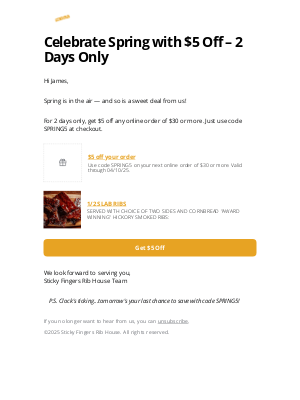Sticky Fingers Ribhouse - 🌸 2 Days Only: $5 Off from Sticky Fingers Rib House