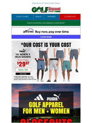 GolfDiscount.com - Save $35 Now on Puma 101 North 9-Inch Shorts, Just $29.97 ea.