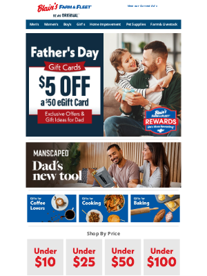 Blain's Farm and Fleet - Today Only—Rewards $5 OFF a $50 eGift Card!