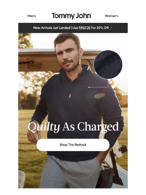 Tommy John - TRENDING! Quilted Quarter Zip