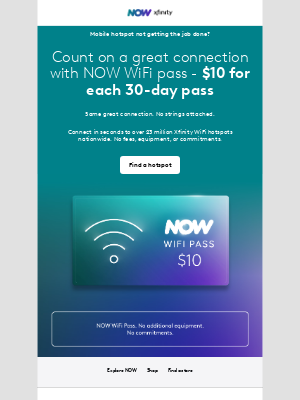 Xfinity - Get WiFi access + unlimited data for only $10