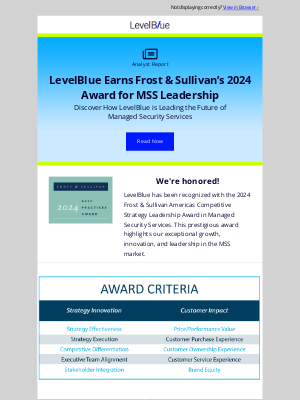 Cyber Security - LevelBlue Earns 2024 Frost & Sullivan Leadership Award in MSS