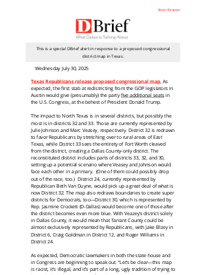 D Magazine - DBrief Alert: Texas Republicans release proposed congressional map.