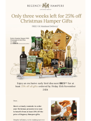 Regency Hampers - Only Three Weeks Left to Save 25%!