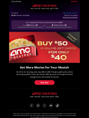 AMC Theatres - TODAY ONLY! Soak Up $10 in Savings