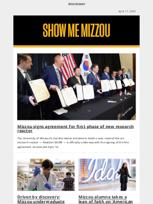 Missouri University - NextGen MURR underway; Show Me Research Week; and more