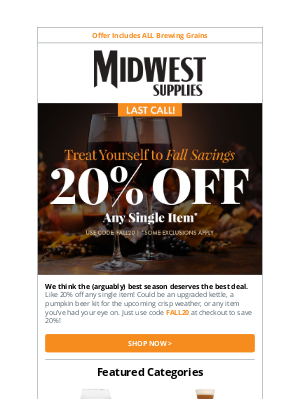 Midwest Supplies - Don’t Miss 20% Off a Single Item!