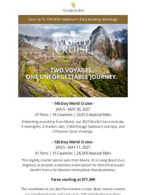 Seabourn Cruise Line - Your 2027 World Cruise Adventure Begins
