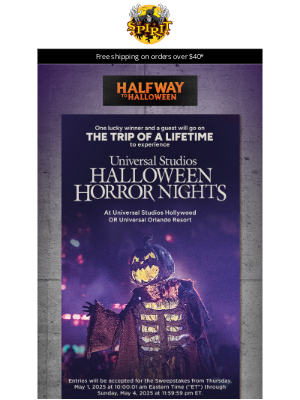 Spirit Halloween - 🚨 Win a trip for 2: Halloween Horror Nights!