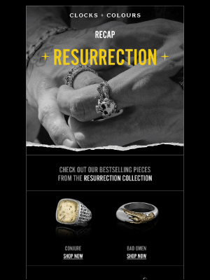 Clocks and Colours - Get into the Resurrection collection