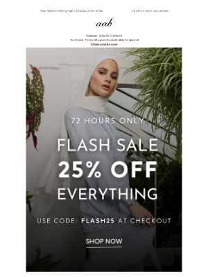 Aab (United Kingdom) - Flash Sale: 25% OFF EVERYTHING