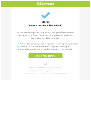 Go Voyages (France) - Merci de vous être inscrit sur GO Voyages