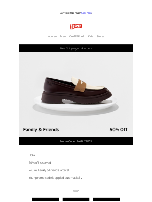 Camper - Family & Friends! 50% Off is Served