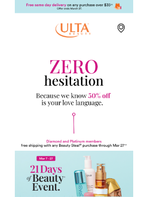 ULTA Beauty - SO MANY 50% off Beauty Steals for 21 Days of Beauty Event! 😍