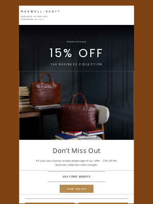 maxwellscottbag - 15% Off Business Ends Tonight
