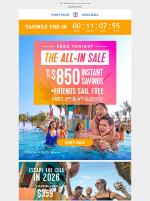 Royal Caribbean Cruises - Ready, set, SAVE – up to $850 OFF + 40% OFF drinks + Wi-Fi