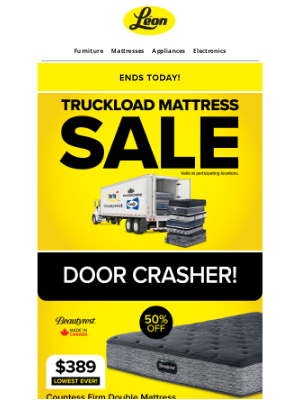 Leon's (Canada) - FINAL HOURS 🚚 Truckload Mattress Sale Ends TONIGHT!