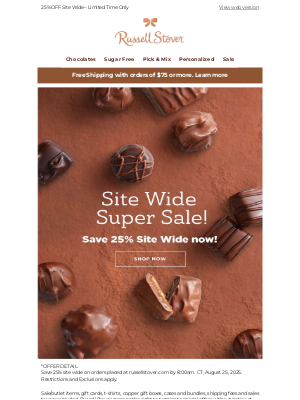 Russell Stover Candies - Site Wide Super Sale! 25% OFF! 🍫