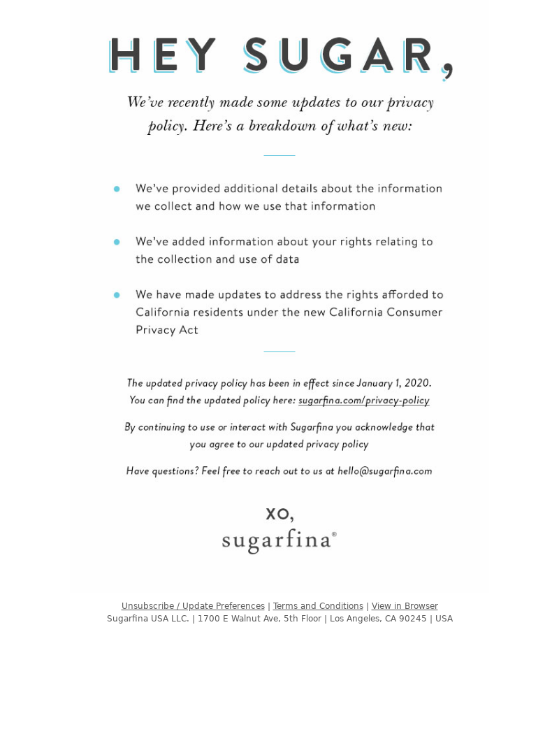Sugarfina - Updates to Sugarfina's Privacy Policy