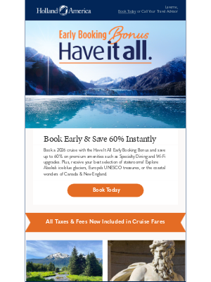 Holland America Line - Discover Alaska, Europe & beyond with savings